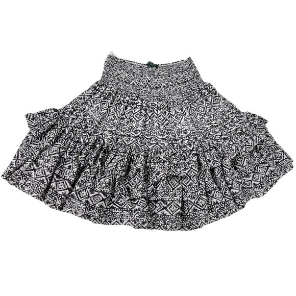 Lauren Ralph Lauren Black White Tiered Smocked Ruffle Full Mini Skirt Size 4P - Picture 3 of 5